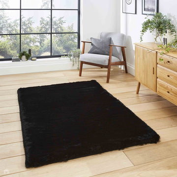 Super Teddy Super Soft Plush Hi Pile Silky Faux Fur Shaggy Black Rug-Think Rugs-Rug Love - The Most Loved Rug Store